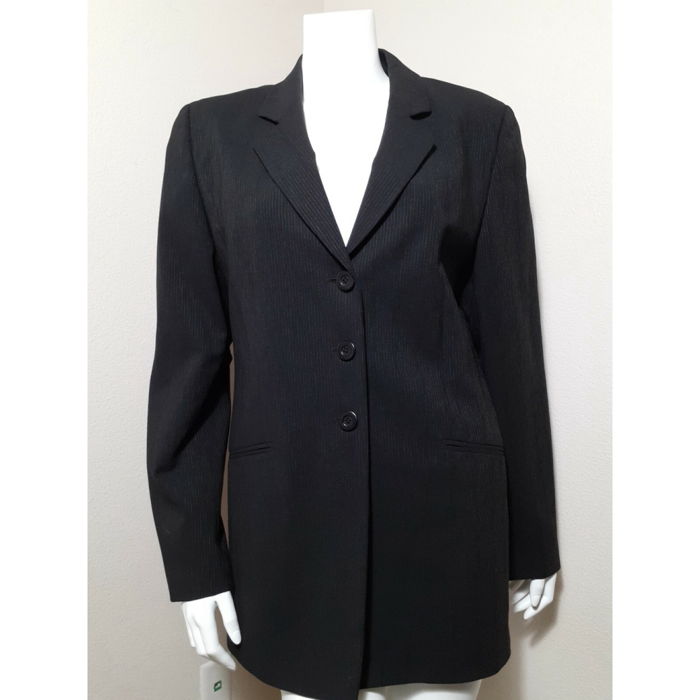 Zanella Womens Wool Blend Pin Striped 3 button Classic Blazer size 10 Work